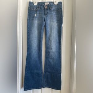 Garage Denim size 5 low rise, slim flare, minimally distressed
